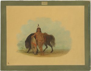 Egy Cheyenne harcos pihenteti a lovát alkotó: George Catlin