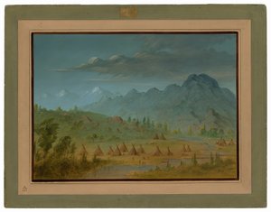 Egy Crow Village és a Salmon River-hegység alkotó: George Catlin