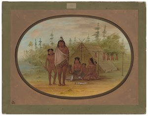 Egy laposfejű főnök a családjával alkotó: George Catlin