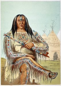 Amerikai indiánok: A feketelábú törzs (fekete láb) vezetőjének portréja, körülbelül 50 éves. Illusztráció: George Catlin (1794-1872)