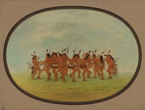 Mulatságos tánc – sziú, 18611869. alkotó: George Catlin