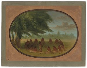 Egy indiai tanács – sziúk alkotó: George Catlin