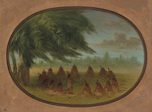 Egy indiai tanács – sziúk, 18611869. alkotó: George Catlin