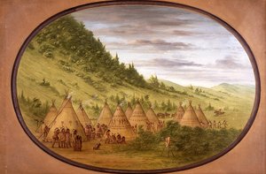 Bőrsátrakból álló ojibwe falu alkotó: George Catlin