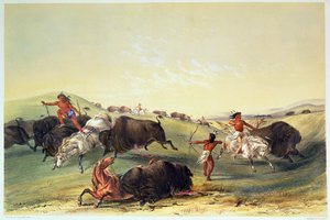 Buffalo Hunt, 7. tábla Catlin észak-amerikai indián gyűjteményéből, metszett McGahey, Day és Haghe