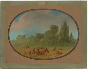 Caddo indiánok erdei szamócát gyűjtenek alkotó: George Catlin