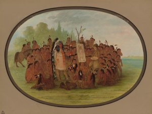Catlin Mah-to-toh-pa portréját festi – Mandan, 18611869. alkotó: George Catlin