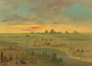 Pawnee indiánok tábora naplementekor, 18611869. alkotó: George Catlin
