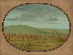 Indian File - Iowa, 18611869. alkotó: George Catlin