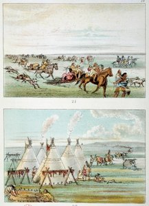Amerika indiánjai: bőrrel mozgó (felső) törzs eladó. 500-600 tipi (alsó) törzs. Illusztráció: George Catlin (1794-1872) alkotó: George Catlin