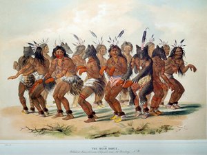 Amerika indiánjai: Medvetánc, a vörös bőr törzsének rituáléja. Illusztráció: George Catlin (1794-1872)