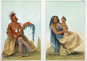 Amerika indiánjai: Portré az Osage egyik vezetőjéről, akit Clermont hív a feleségével és fiával. Illusztráció: George Catlin (1794-1872) alkotó: George Catlin