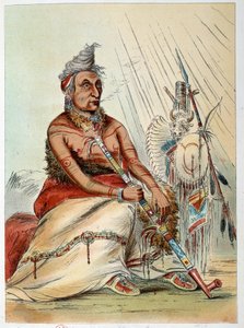 Amerika indiánjai: Egy idős indián szakács portréja, aki pipáját szívja The Black Mocassin néven. Illusztráció: George Catlin (1794-1872) alkotó: George Catlin