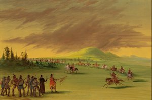 La Salle találkozik a cenis indiánok háborús pártjával egy texasi prérin. 1686. április 25. 18471848. alkotó: George Catlin