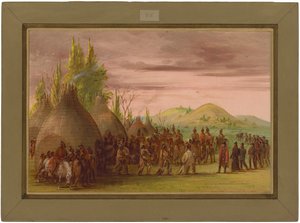 La Salle fogadtatása a Cenis indiánok falujában. 1686. május 6. alkotó: George Catlin