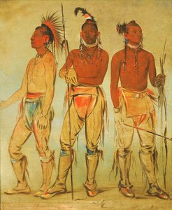 Mun-ne-pús-kee, Aki nem fél, Ko-ha-túnk-a, Big Crow és Nah-cóm-ee-shee..., 1834. alkotó: George Catlin