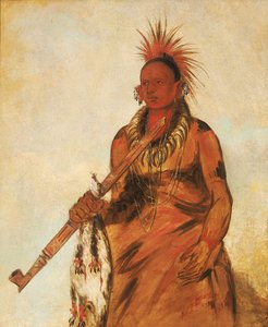 No-o-mún-nee, Séták az esőben, egy harcos, 1832. alkotó: George Catlin