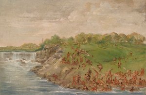 Ojibwa Portaging a St. Anthony vízesés körül alkotó: George Catlin