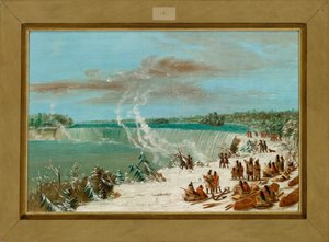 Portage a Niagara-vízesés körül a Table Rocknál alkotó: George Catlin