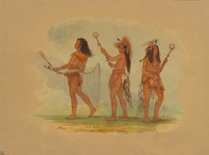 Három ünnepelt labdajátékos – Choctaw, Sioux és Ojibbeway, 1861. alkotó: George Catlin