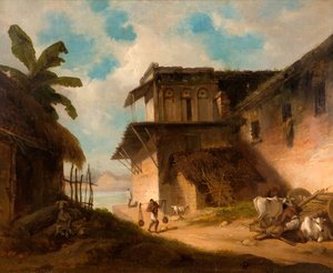 Bengáli falusi jelenet, 1821. alkotó: George Chinnery