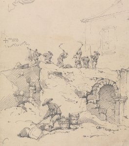 Munkások lerombolnak egy épületet alkotó: George Chinnery