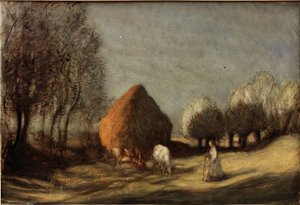 Hayfield, Widdington, 1893 körül (akvarell, gouache és tinta) alkotó: George Clausen