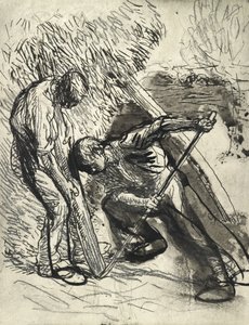 Propping the Rick, 1900 körül (ceruza, toll és tinta papíron) alkotó: George Clausen