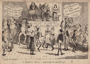 Jótékonysági bál - tánc a millióért; rajzfilm alkotó: George Cruikshank