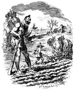 Óriás áll a mezőn, ahogy a gazda szánt, XIX. alkotó: George Cruikshank