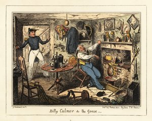 Egy haditengerészeti hadnagy szolgálatra szólít egy idős hadnagyot, 1826 (litográfia) alkotó: George Cruikshank