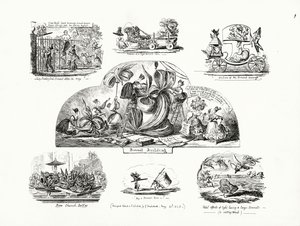 George Cruikshank rajzfilmjei a nagyméretű női motorháztetők témájában (metszet) alkotó: George Cruikshank