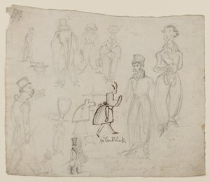 Karaktertanulmányok (ceruza, toll és tinta papíron) alkotó: George Cruikshank