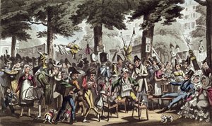 Dick Jenkins, A kapitány, Lady Halibut és Lydia az olasz körúton szórakozik, David Carey 1822-ben kiadott "Life in Paris" című művéből. alkotó: George Cruikshank