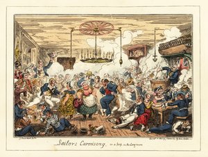 Angol tengerészek isznak és táncolnak egy kocsmában, napóleoni korszak, 1829 (litográfia) alkotó: George Cruikshank