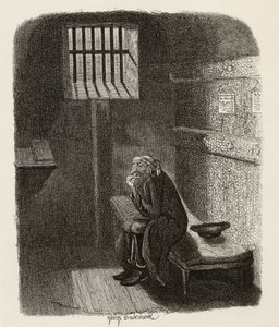 Fagin az elítélt cellában, Charles Dickens (1812-70) „The Adventures of Twist” című könyvéből, 1838, Chapman und Hall, 1901 (metszet) alkotó: George Cruikshank