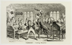 Február - Vágó időjárás George Cruikshank acélmetszeteiből a The Comic Almanacks-hez: 1835-1853 alkotó: George Cruikshank