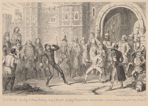Gloucestershire. Sekély háza előtt: „Henry IV, II. rész”, III. felvonás, II. jelenet alkotó: George Cruikshank
