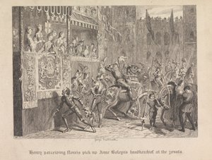 Henry látja, hogy Norris a tornán felveszi Anne Boleyn zsebkendőjét alkotó: George Cruikshank