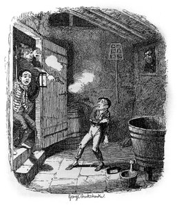 Illusztráció: Charles Dickens (1812-1870), George Cruikshank (1792-1878) „Oliver Twist” (Olivier). alkotó: George Cruikshank