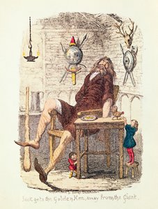 Jack elkapja az arany tyúkot az óriástól (színes litográfia) alkotó: George Cruikshank