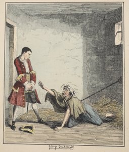 Jack Sheppard meglátogatja anyját Bedlamban, illusztráció: Jack Sheppard: A romantika, William Harrison Ainsworth, megjelent 1839-ben (kézzel színes rézkarc)