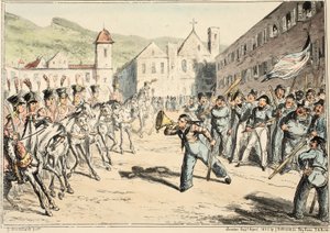 Jacks Trump of Defiance, a Greenwich Kórházból, Haditengerészeti vázlatok sorozata, Egy háborús ember életének leírása, pub. 1826 (kézzel színezett metszet) alkotó: George Cruikshank