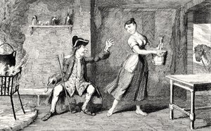 Jeannie Deans az apja kunyhójában, illusztrációja Sir Walter Scott (1771-1832) „The Heart of Midlothian” című művéből, 1843-ban alkotó: George Cruikshank