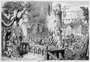 Maszk a Tower of London palotakertjében, 1840. alkotó: George Cruikshank