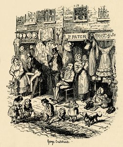 Monmouth Street, Soho, G. Cruikshank illusztrációja a Boz által készített Dickens-vázlatokhoz. , 1938 alkotó: George Cruikshank