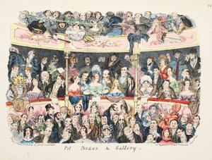Pit Boxes és Galéria, kocsma. 1836 (kézzel színezett metszet) alkotó: George Cruikshank