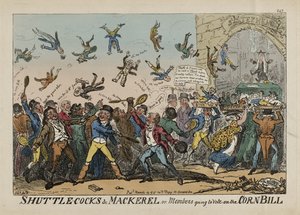 Shuttlecocks és makréla, avagy a kukoricatörvényről szavazni készülő tagok, március 14. alkotó: George Cruikshank
