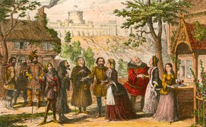 Sir John Falstaff meglátogatja barátját, Page-t Windsorban alkotó: George Cruikshank