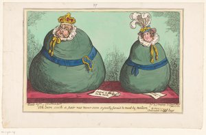 Spotprent op koning George IV és Koningin Caroline, 1820 Ah! Bizonyára soha nem látott ilyen párost ilyen méltányosan összetalálkozva a természet (cím a tárgyon) alkotó: George Cruikshank
